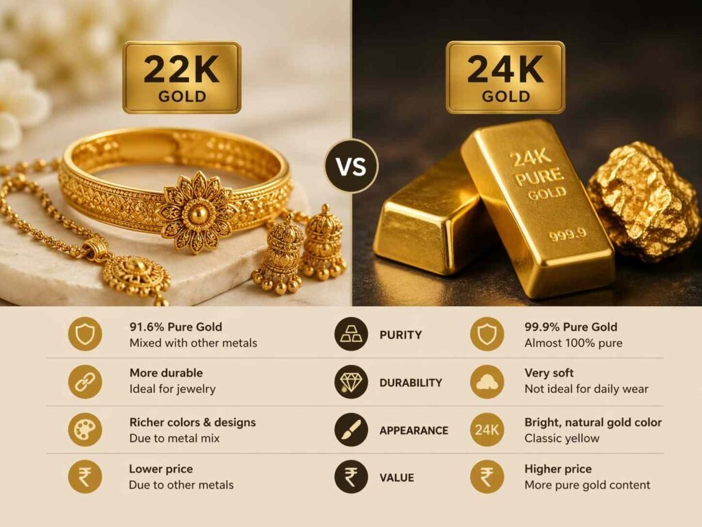 difference between 22k and 24k gold