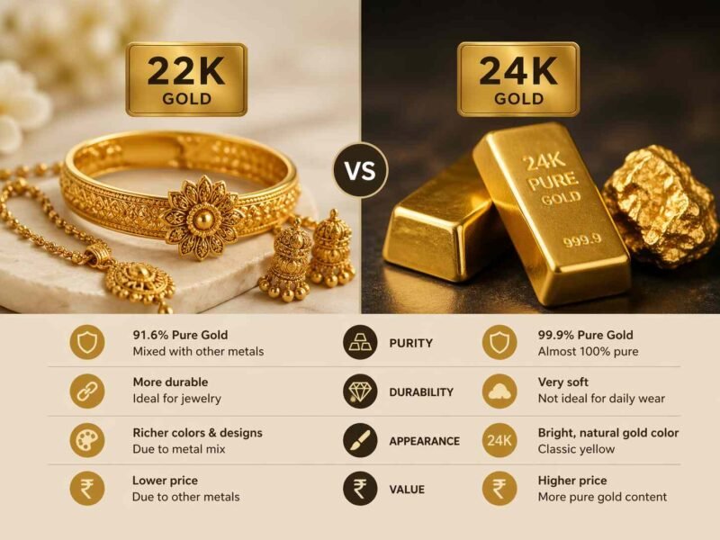 difference between 22k and 24k gold